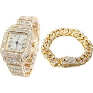 Halukakah Men’s Watch - The King - 18K Gold/Platinum Plated, 40MM Square Dial